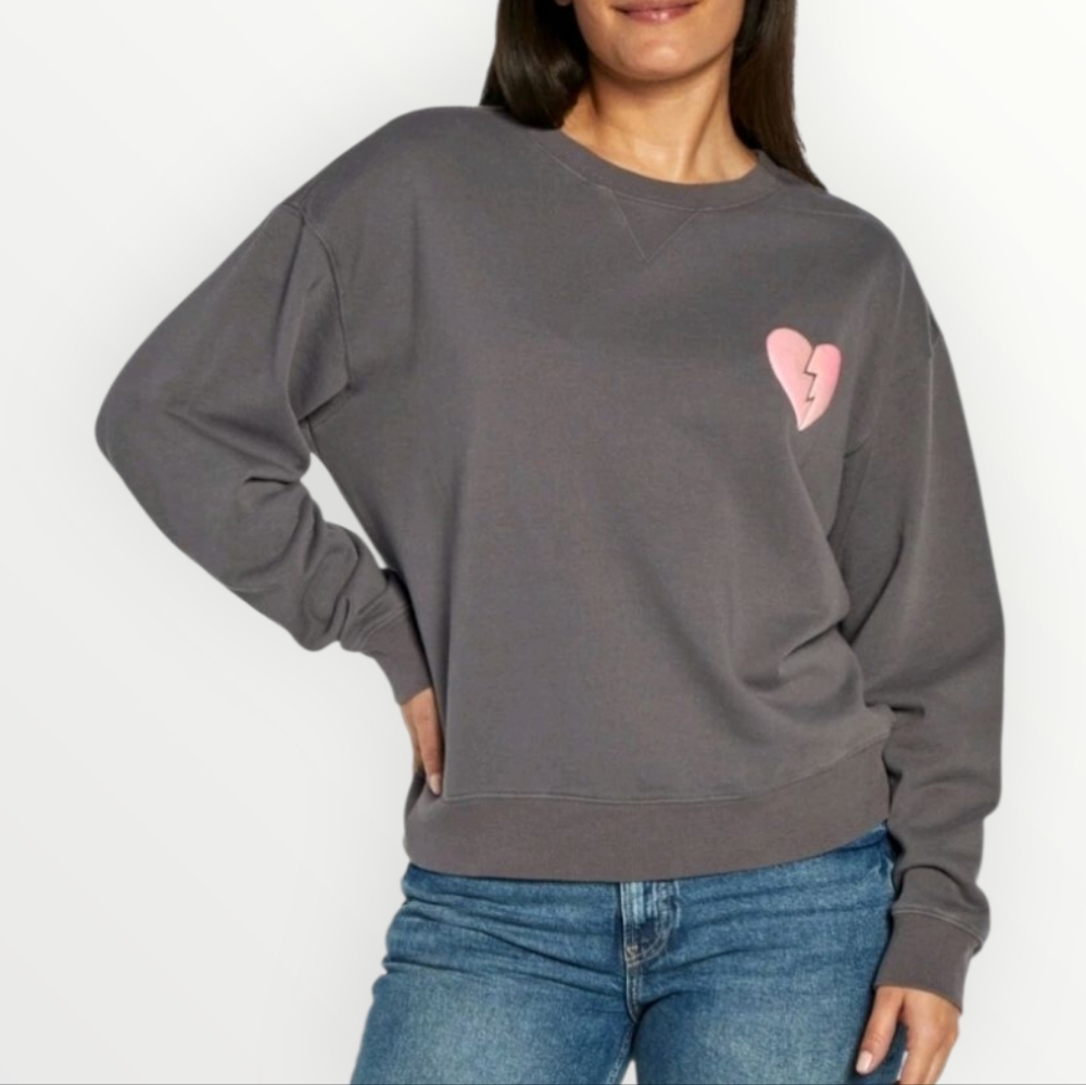 Wildfox Sweatshirt Womens‎ L Gray “I Wish It Was Saturday” Pink Heart Graphic